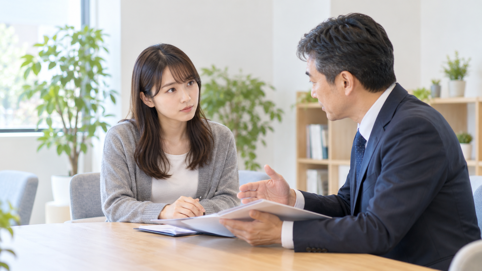 窓口で支援制度について相談する女性のイメージ